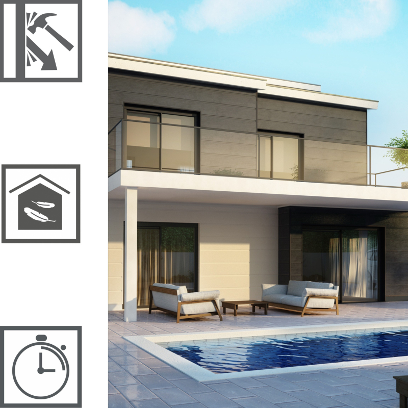 Vilo Sample: Kerrafront FS-301 façade cladding, façade slats, external façade slats, cladding panels