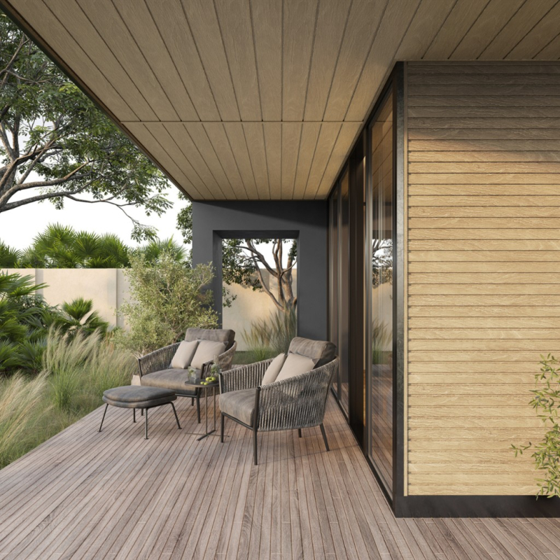 Vilo Sample of façade finish: fronto, siding, façade slats, external siding panels