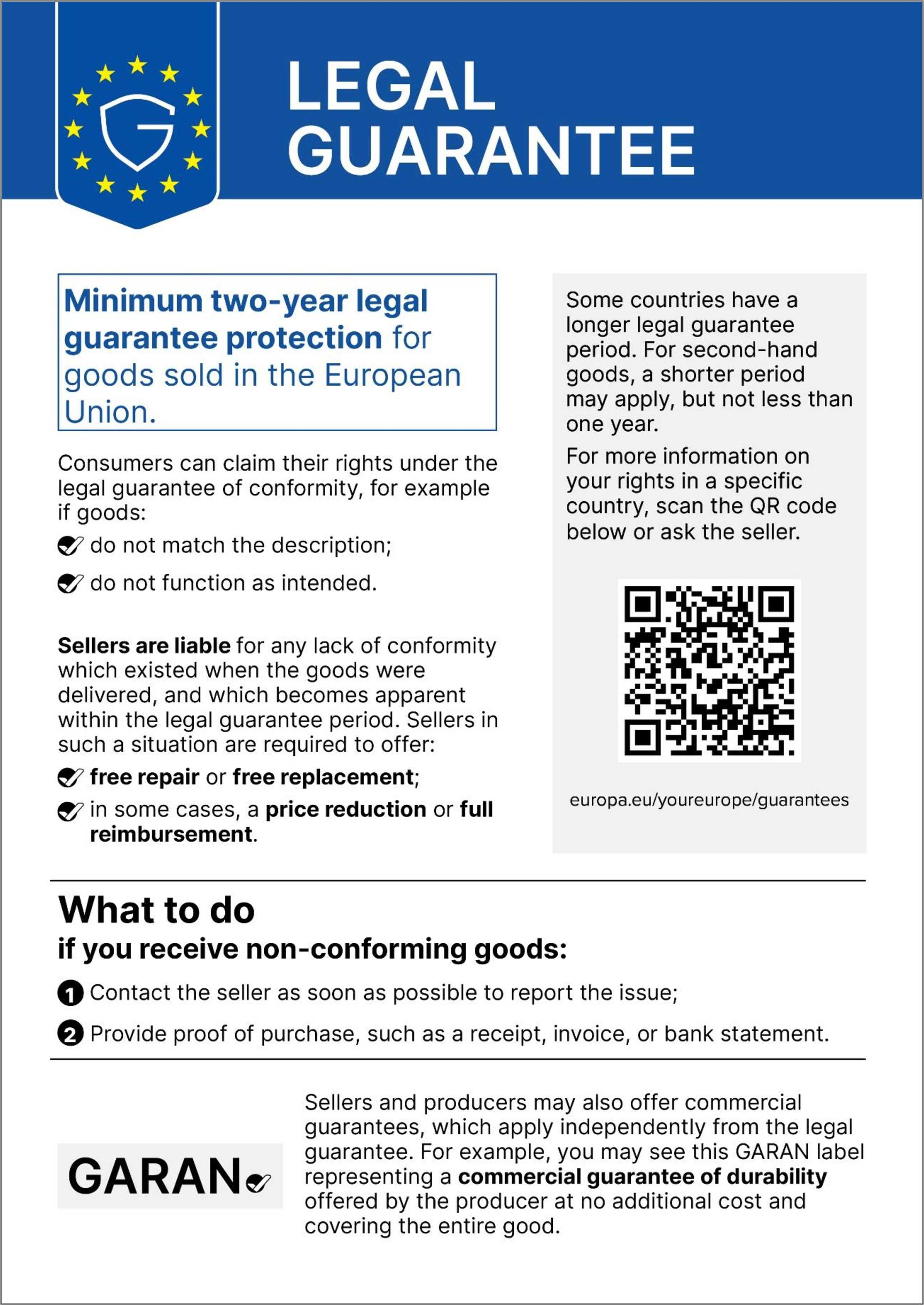 EU harmonised notice on the legal guarantee of conformity