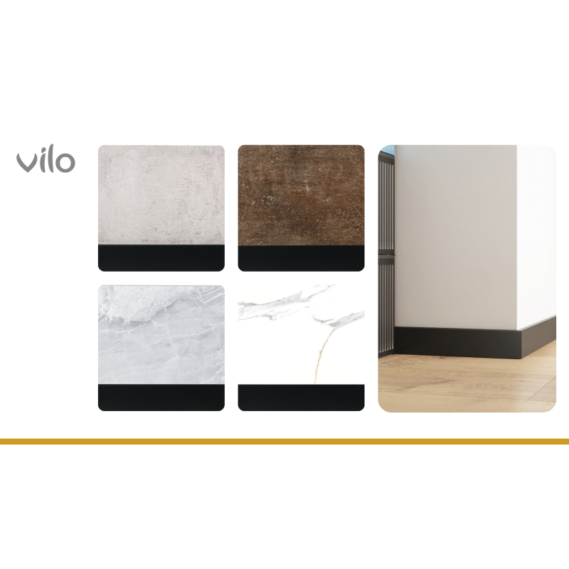 Vilo|Plinta parchet Sempla 80 Neagra 702,  PVC rigid, 240 x 8 x 1.4 cm