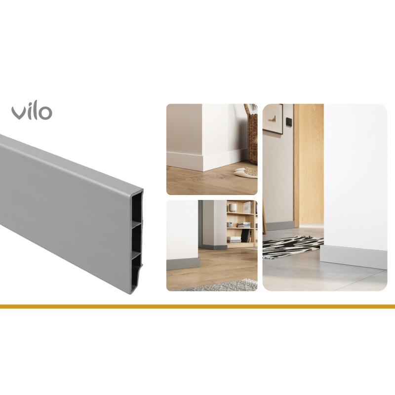 Vilo|Plinta parchet Sempla 80 Gri inchis 703,  PVC rigid, 240 x 8 x 1.4 cm