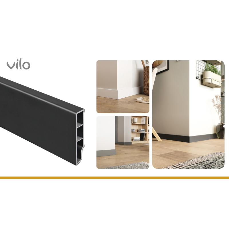 Vilo|Plinta parchet Sempla 65 Neagra 706,  PVC rigid, 240 x 6.5 x 1.4 cm
