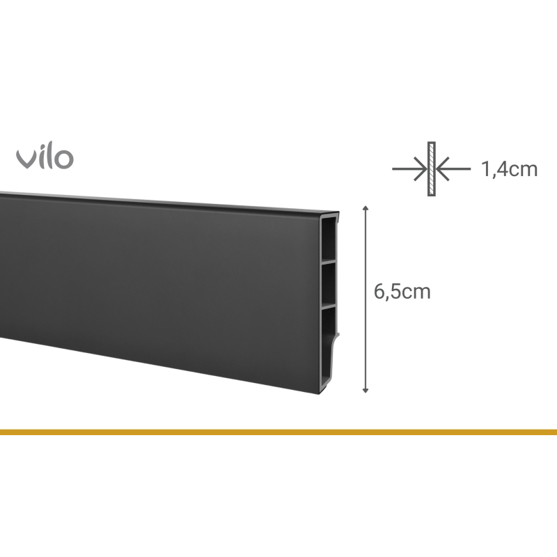 Vilo|Plinta parchet Sempla 65 Neagra 706,  PVC rigid, 240 x 6.5 x 1.4 cm