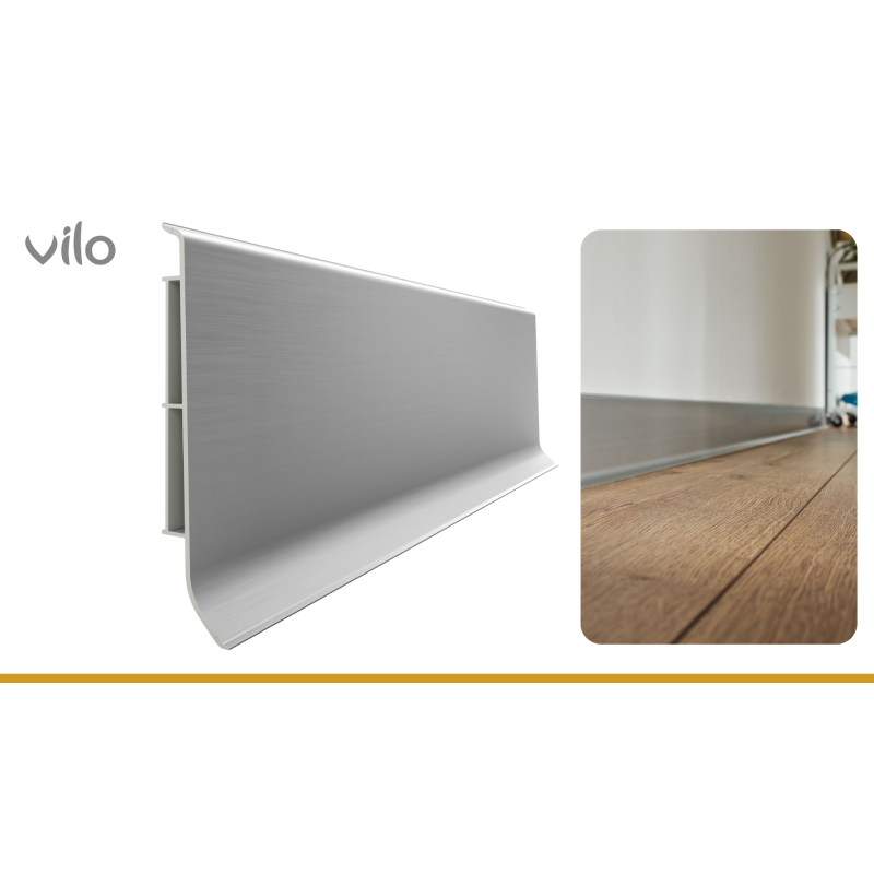 Vilo|Plinta parchet PVC Linela 411 Argintie, 200 x 8 x 1.6 cm