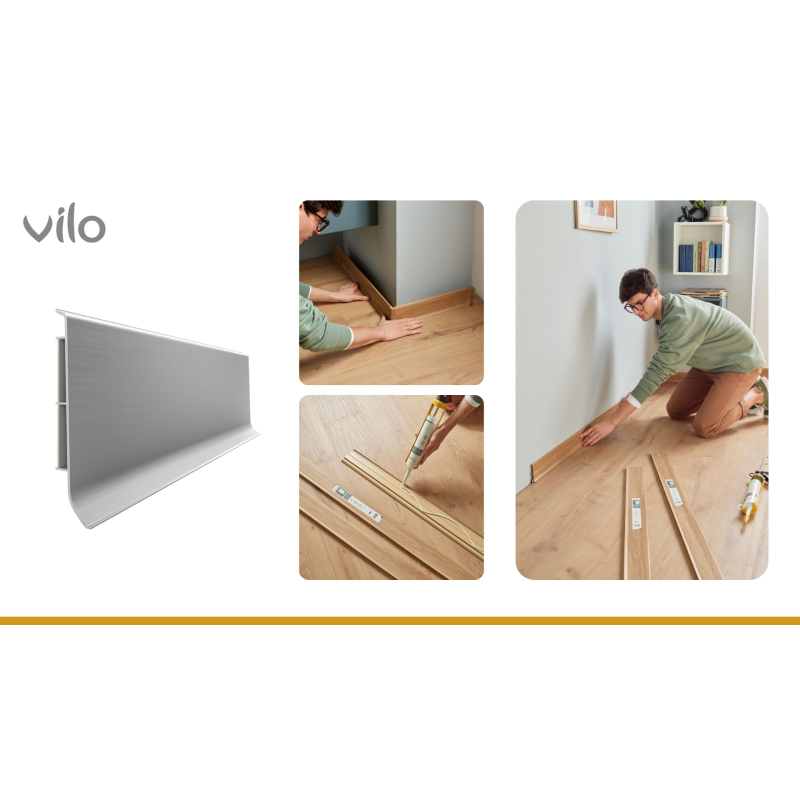 Vilo|Plinta parchet PVC Linela 411 Argintie, 200 x 8 x 1.6 cm