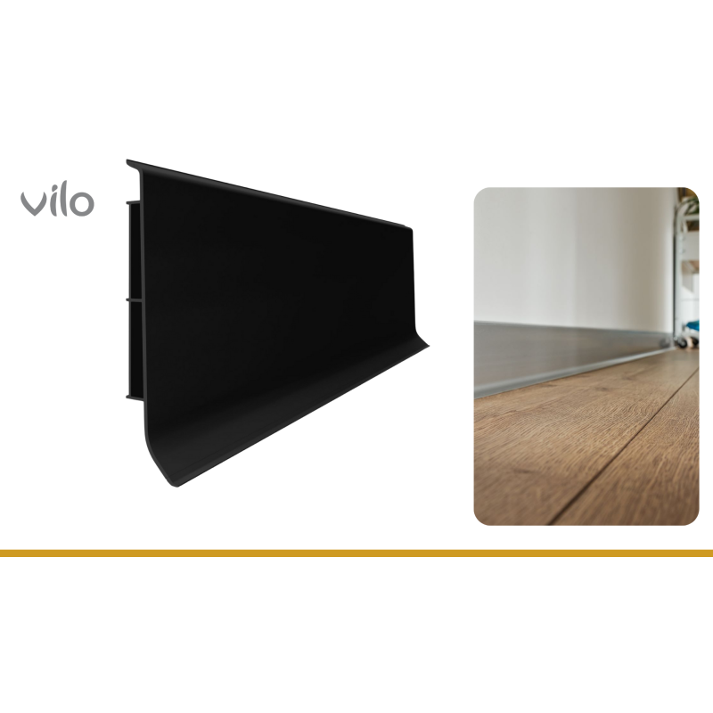 Vilo|Plinta parchet PVC Linela 412 Neagra, 200 x 8 x 1.6 cm