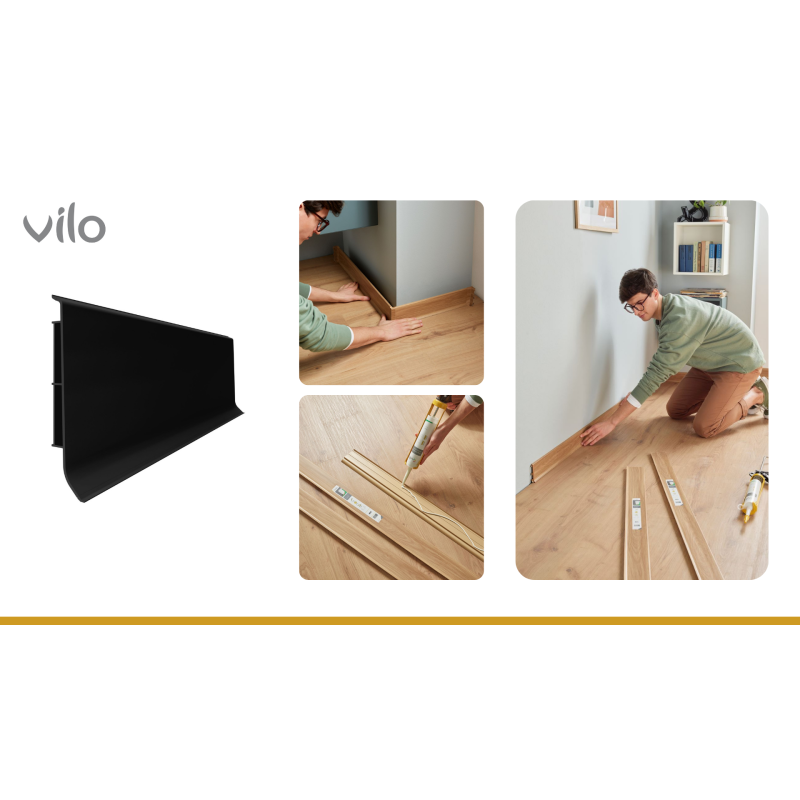 Vilo|Plinta parchet PVC Linela 412 Neagra, 200 x 8 x 1.6 cm