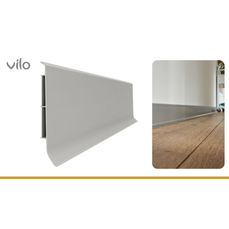 Vilo|Plinta parchet PVC Linela 414 Gri, 200 x 8 x 1.6 cm