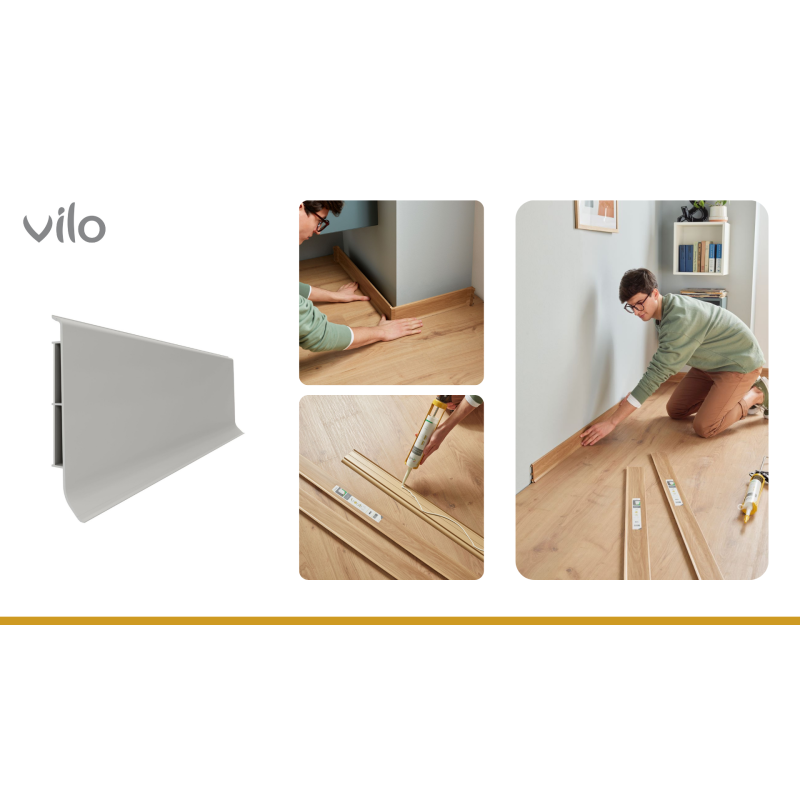 Vilo|Plinta parchet PVC Linela 414 Gri, 200 x 8 x 1.6 cm