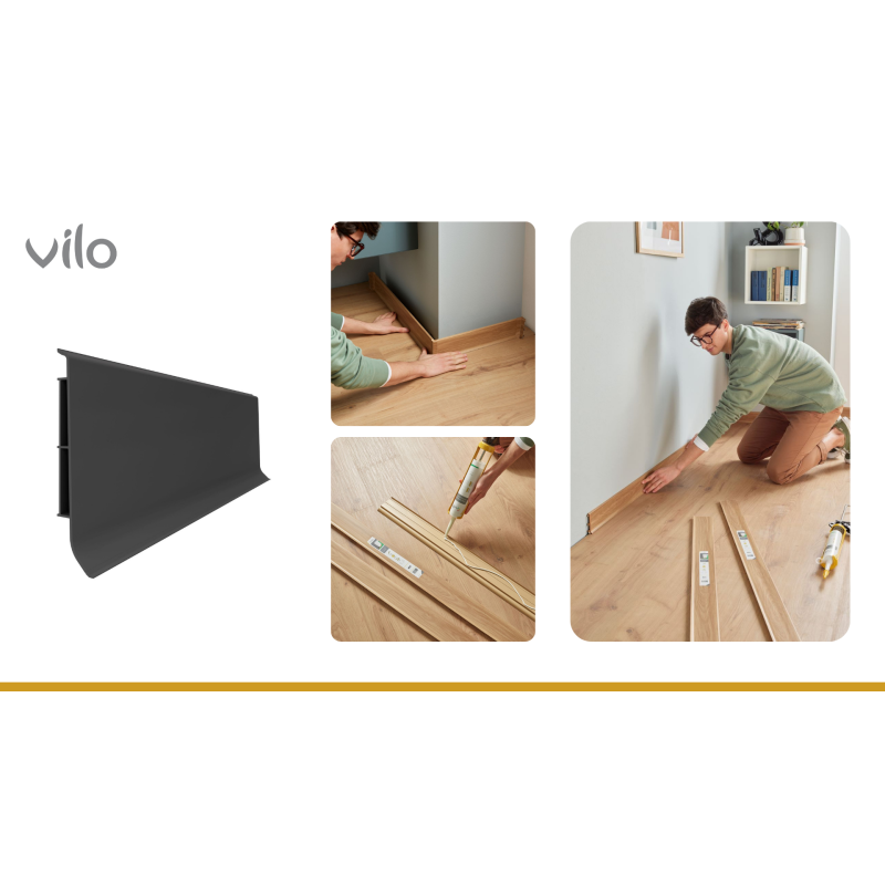 Vilo|Plinta parchet PVC Linela 415 Antracit, 200 x 8 x 1.6 cm