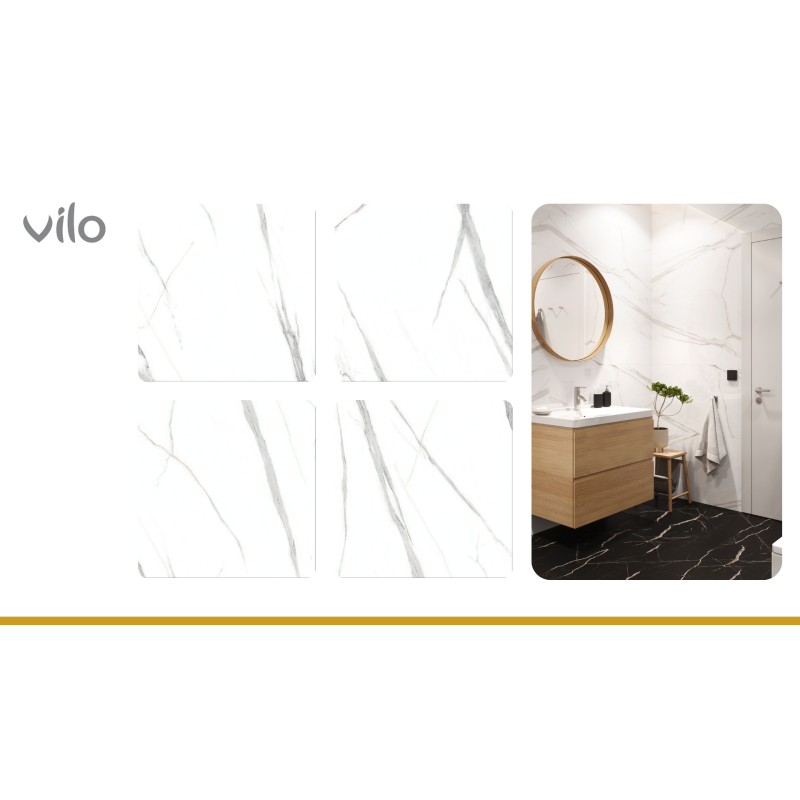 Vilo| Parchet SPC aspect marmura alba 60x60 cm – Elegant si rezistent