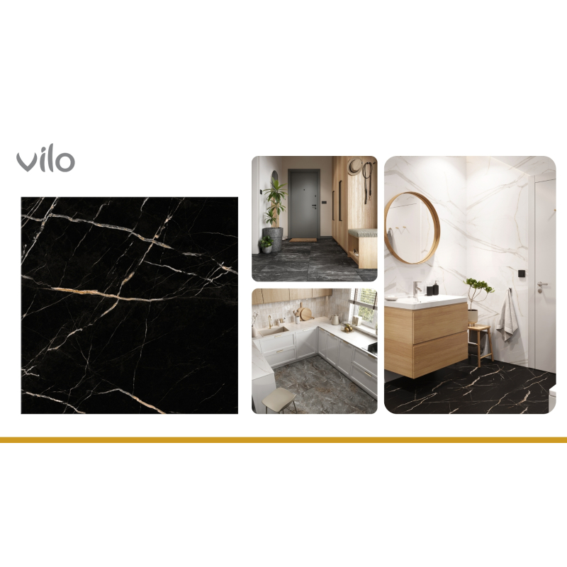 Vilo|Parchet SPC aspect marmura neagra 60x60 cm – Elegant si rezistent
