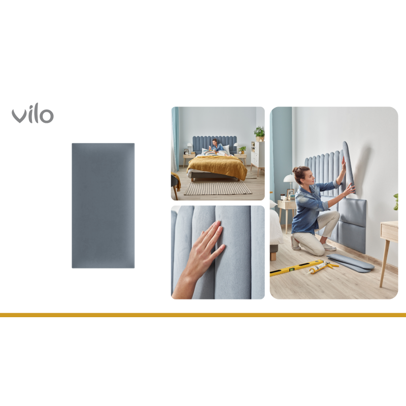 Vilo | Panou tapitat 15X60 cm, Albastru Marin