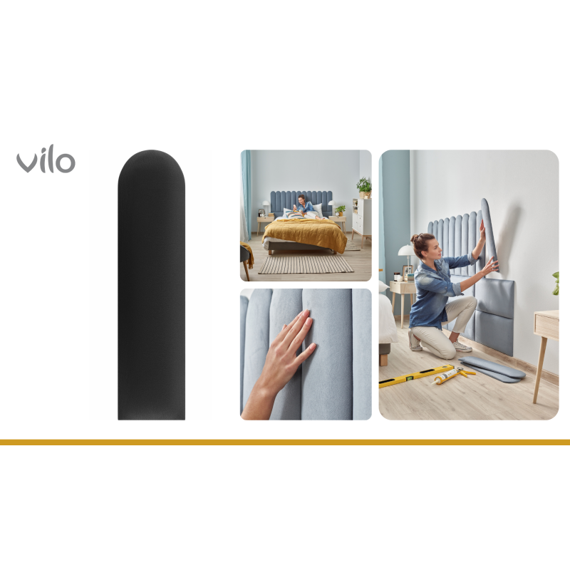 Vilo | Panou tapitat VILO 15X60 cm, OVAL, Negru