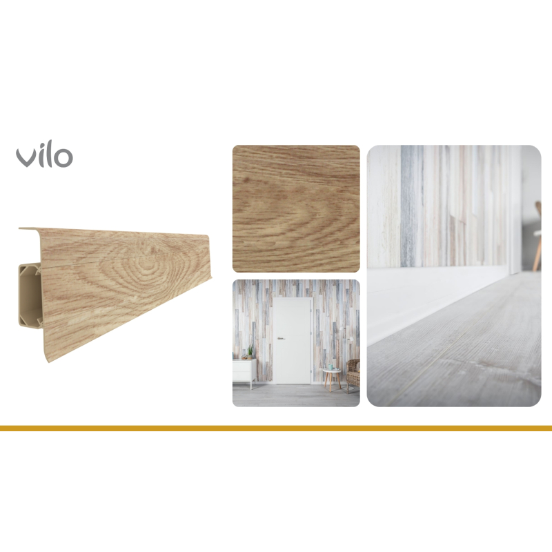 Vilo|Plinta parchet PVC Esquero 607, Platan Mexican, canal cablu, 250 x 6.6 x 2.2 cm