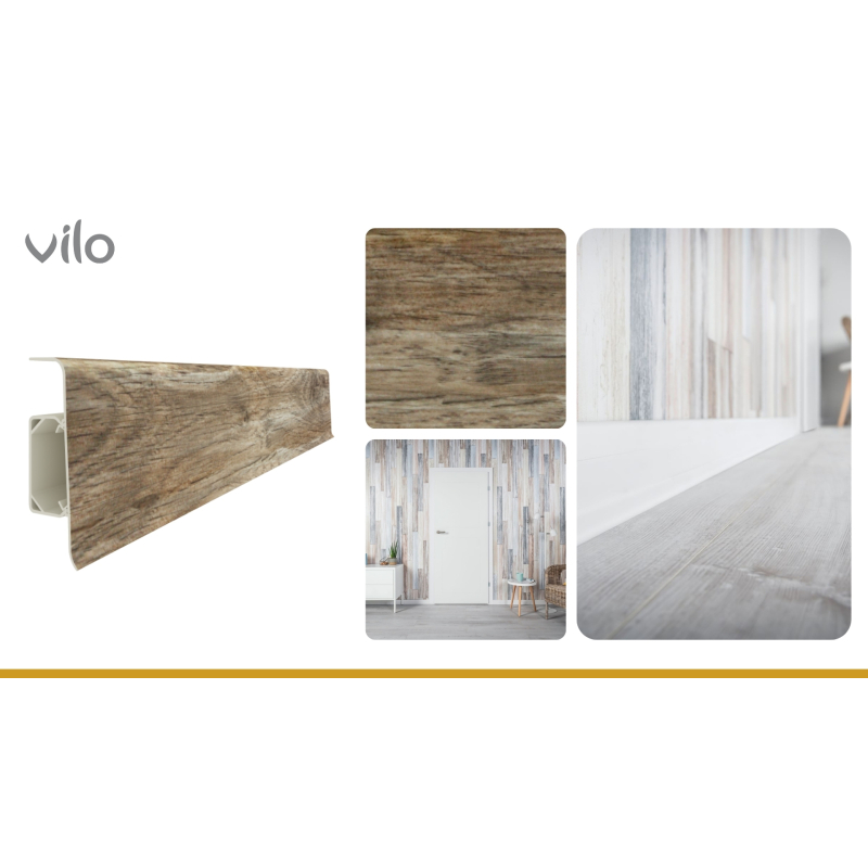 Vilo|Plinta parchet PVC Esquero 610, Stejar Ghinda, canal cablu, 250 x 6.6 x 2.2 cm