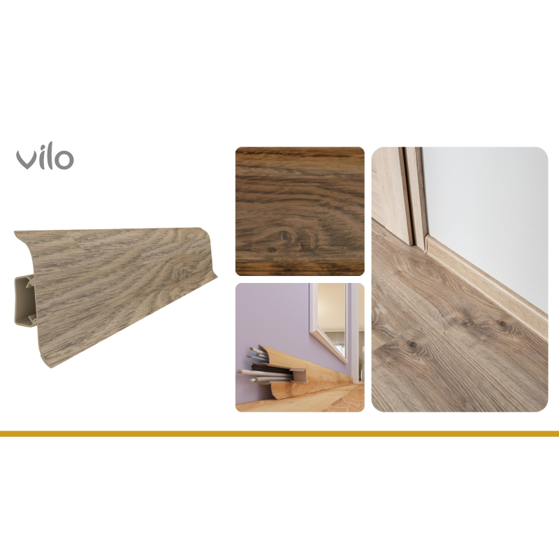 Vilo|Plinta parchet PVC Smart Flex 550, Iroko, canal cablu, 250 x 5.5 x 2.2 cm