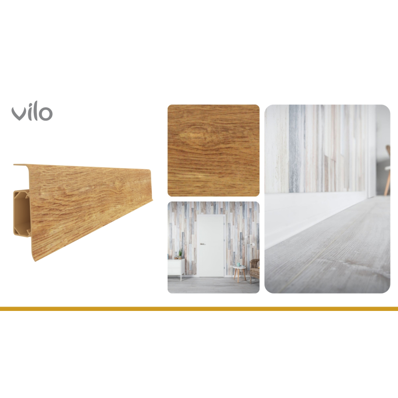 Vilo|Plinta parchet PVC Esquero 608, Stejar Rosu, canal cablu, 250 x 6.6 x 2.2 cm