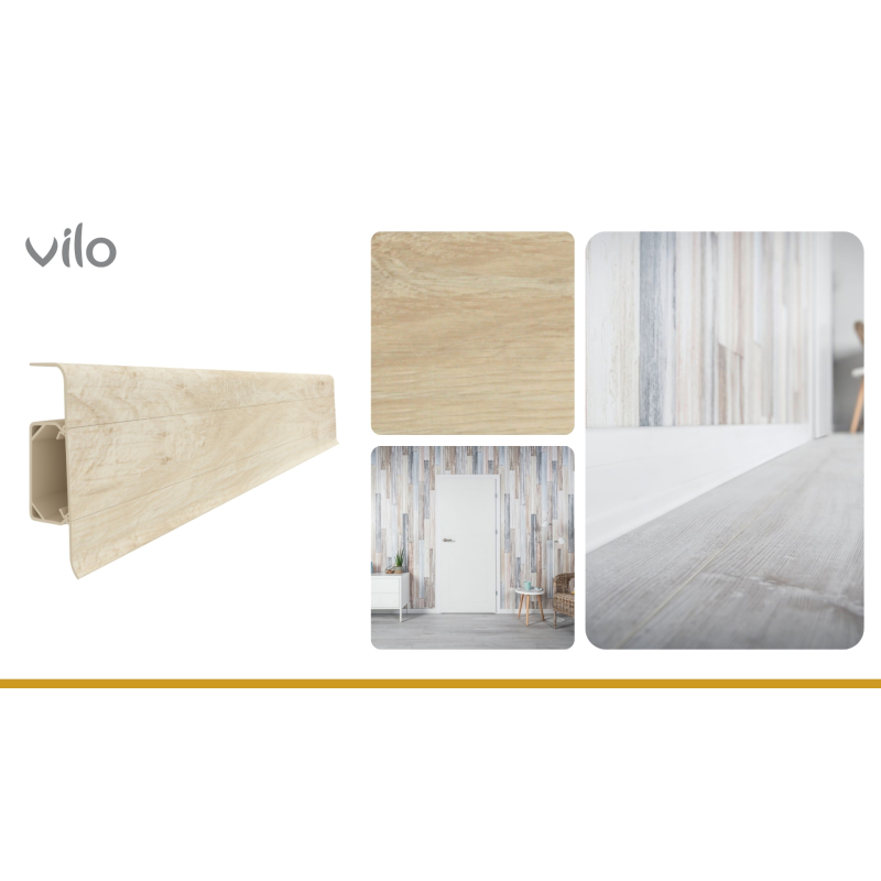 Vilo|Plinta parchet PVC Esquero 606, Stejar Noduros, canal cablu, 250 x 6.6 x 2.2 cm