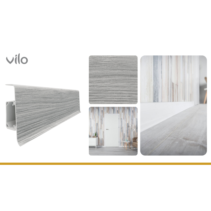 Vilo|Plinta parchet PVC Esquero 620, Stejar gri deschis, canal cablu, 250 x 6.6 x 2.2 cm