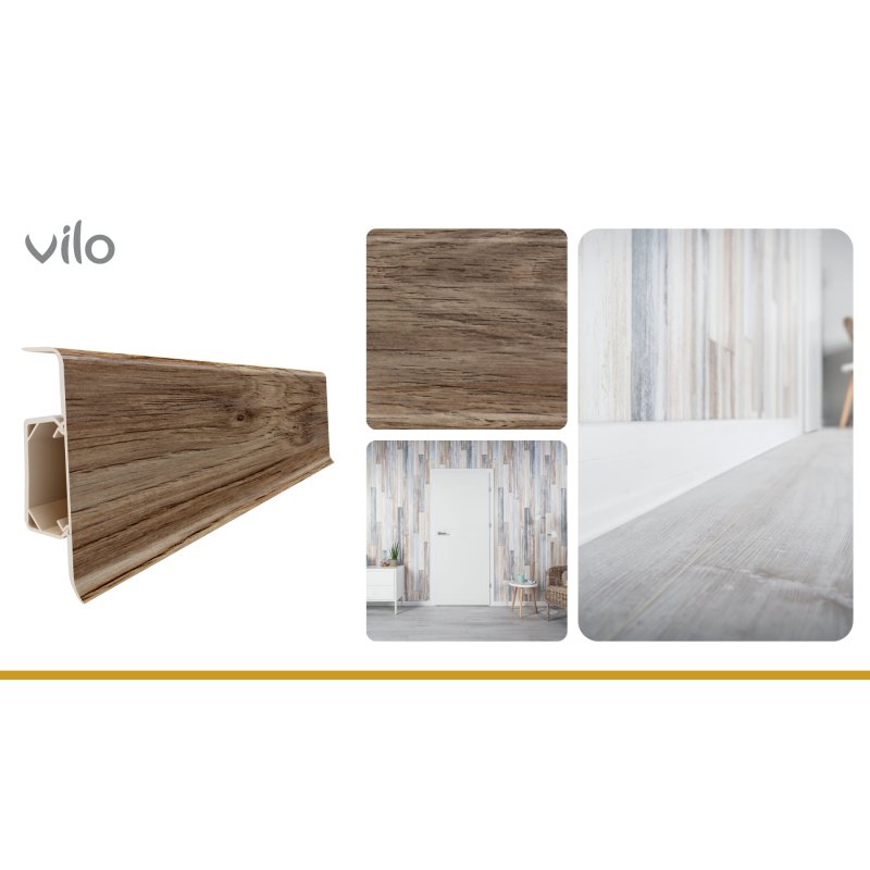 Plinta parchet PVC Esquero 621, canal cablu, 250 x 6.6 x 2.2 cm|Vilo