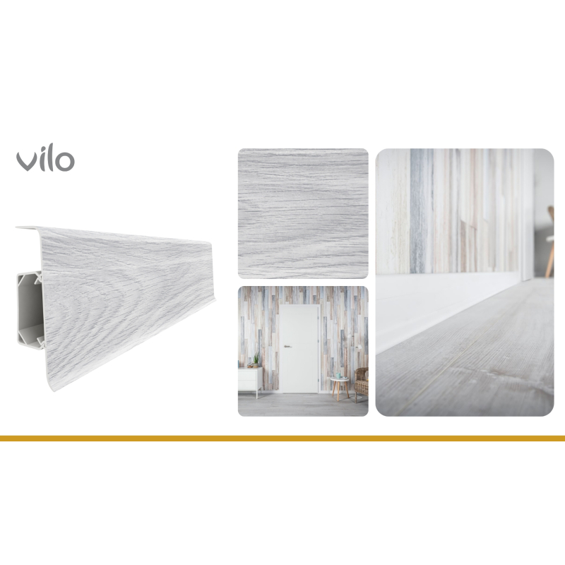 Vilo|Plinta parchet PVC Esquero 622, Stejar , Alba, Stejar , Alba, canal cablu, 250 x 6.6 x 2.2 cm