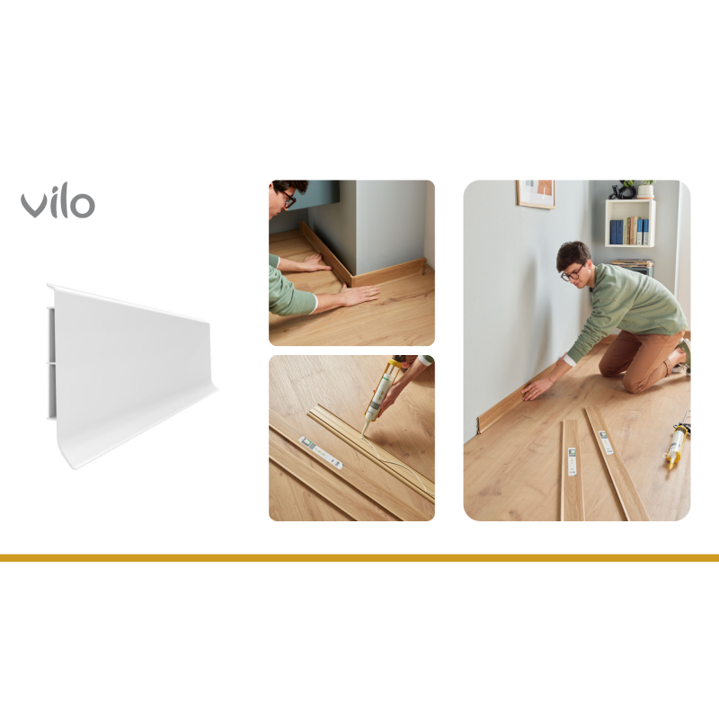 Plinta parchet PVC Linela 40, Alba, 200 x 8 x 1.6 cm|Vilo