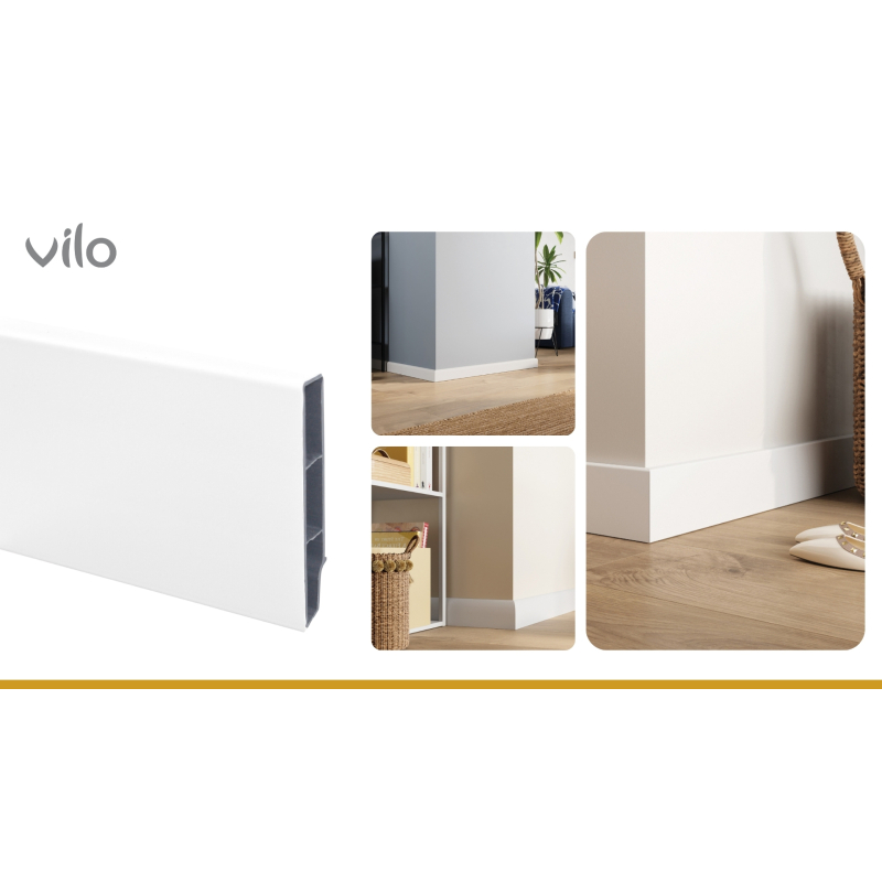 Vilo|Plinta parchet Sempla 80 , Alba 701,  PVC rigid, 240 x 8 x 1.4 cm