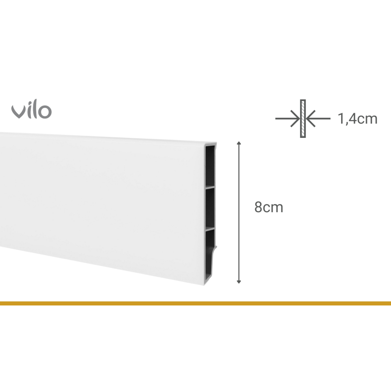 Vilo|Plinta parchet Sempla 80 , Alba 701,  PVC rigid, 240 x 8 x 1.4 cm