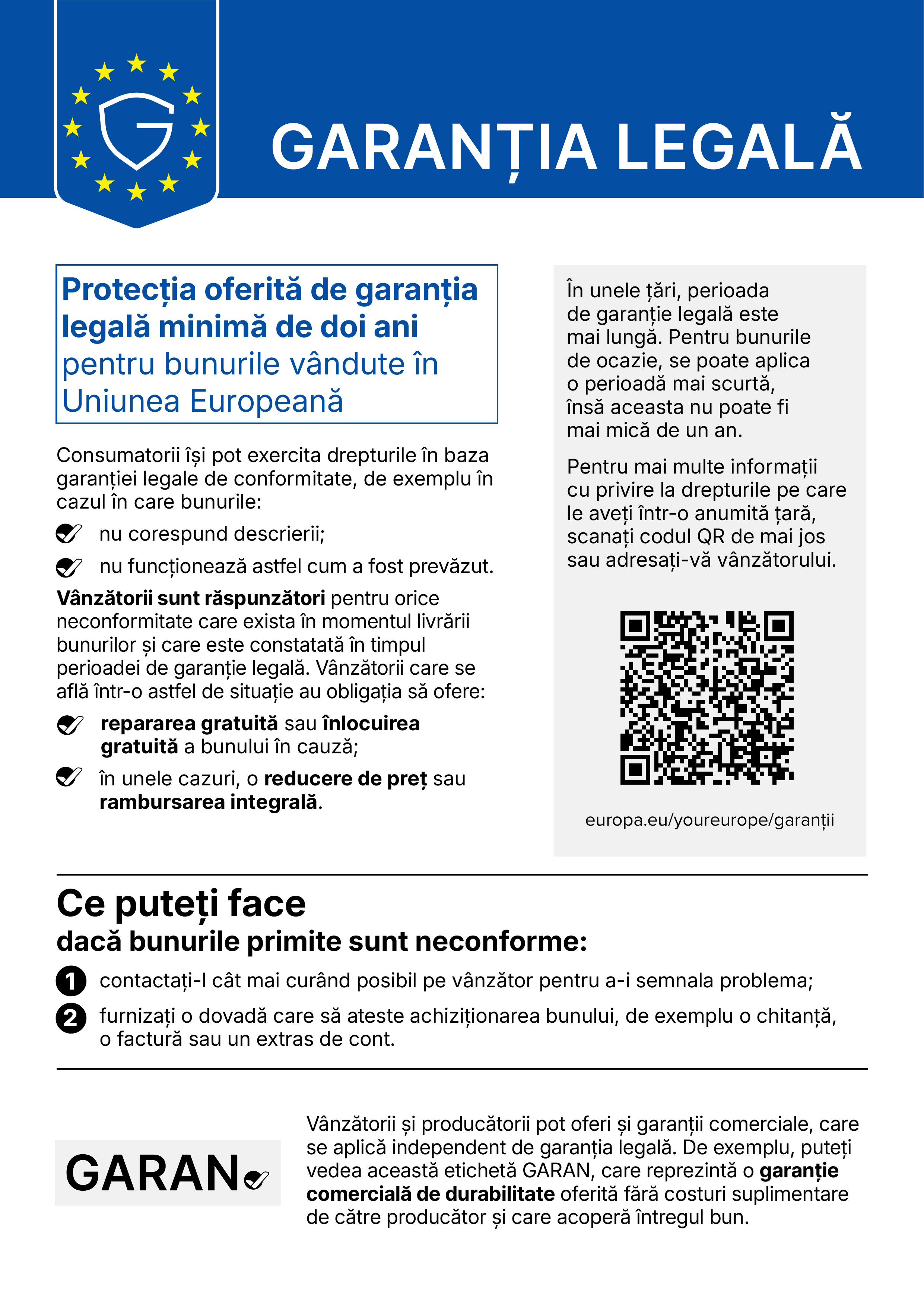 Notificarea armonizată a UE privind garanția legală de conformitate